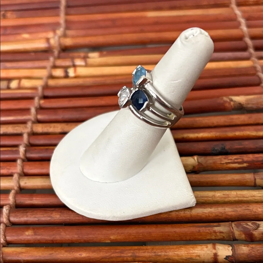 Lia Sophia Silver Ring with Aqua and Navy Stones Size 6